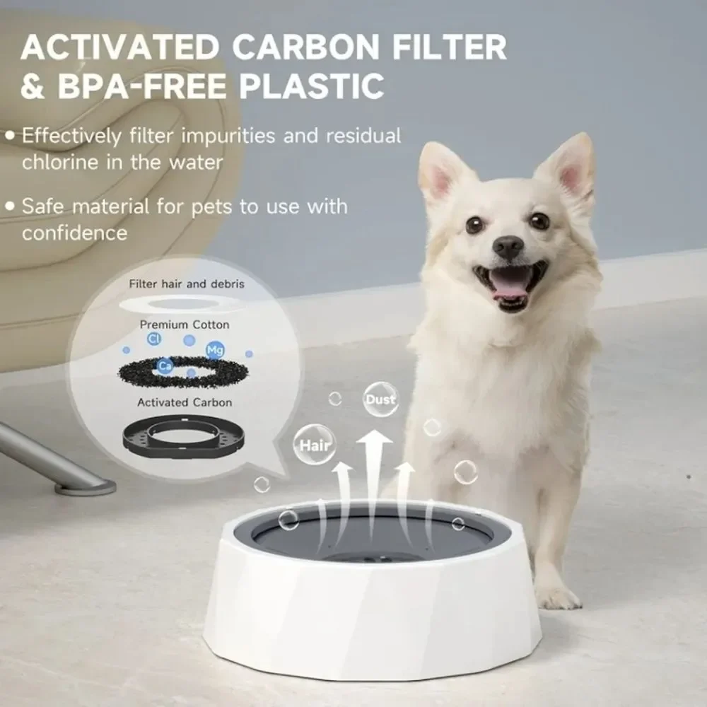 Dog Cat Pet Floating Water Bowl No Drip Slow Water Feeder Dispenser 70oz NIB